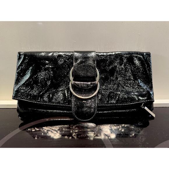 Vintage Hobo International Black Leather Foldable Clutch Bag - Picture 1 of 7
